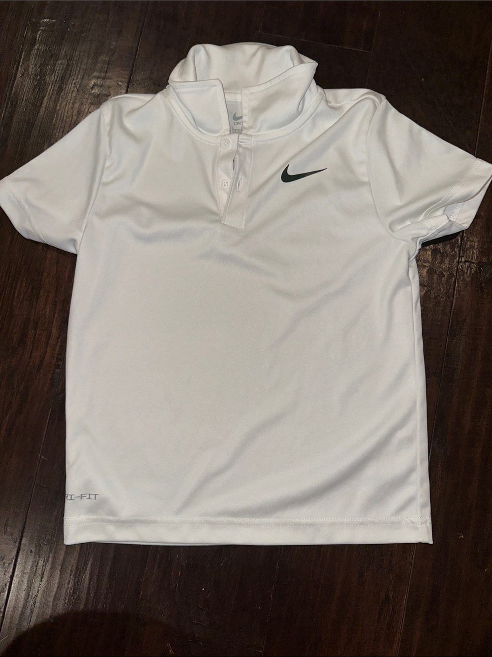 Nike White Kids' Dri-FIT Polo with Black Swoosh size 7 L 6-7 years golf tennis